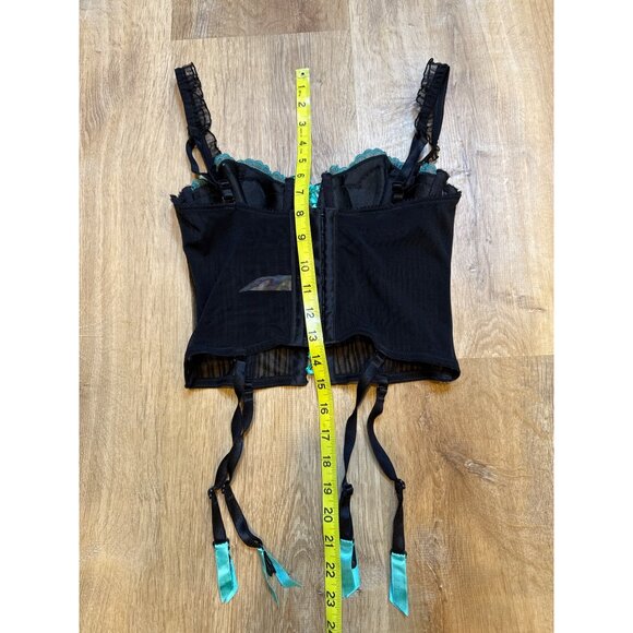 Y2K Grungy Black & Turquoise Bustier Corset Garters 32B - Picture 6 of 7